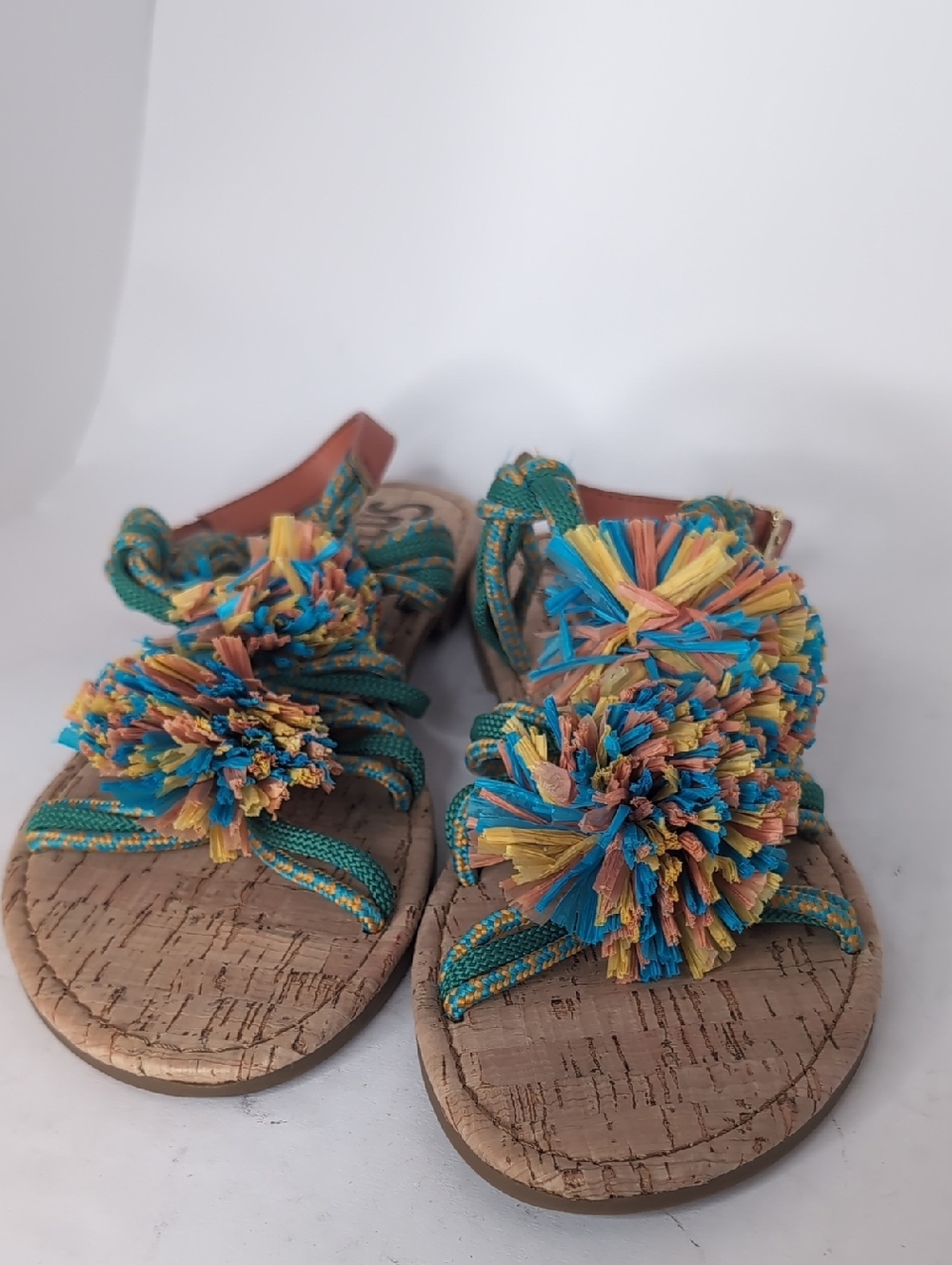 Colorful Pom Pom Cork Sandals